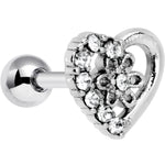 16G 1/4 Clear Gem Floral Hollow Heart Cartilage Tragus Earring