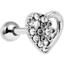 16G 1/4 Clear Gem Floral Hollow Heart Cartilage Tragus Earring