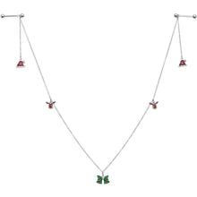 14G 9/16 White Orb Santa Hat Christmas Barbell Nipple Chain Set