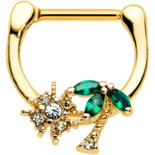 16G 5/16 Green Gem Gold Tone Sun Palm Tree Cartilage Clicker Ring