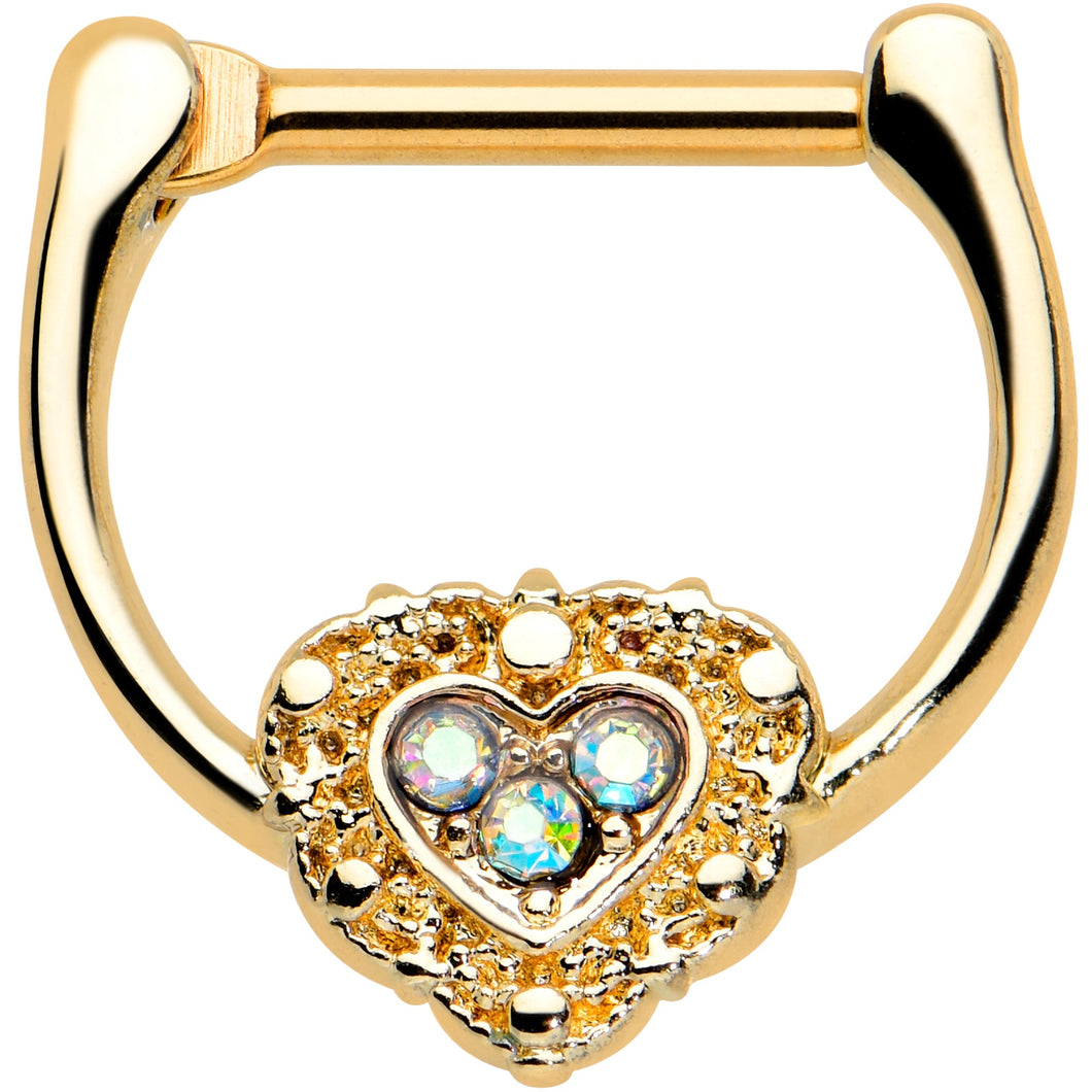 16G 5/16 Aurora Gem Gold Tone Baroque Heart Cartilage Clicker