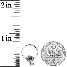16G 3/8 Purple Gem Unlock My Heart Key Hinged Segment Ring