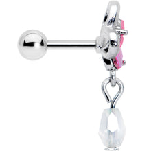 16G 1/4 Heart Pink Butterfly Dangle Cartilage Tragus Earring