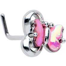 20G 7mm Heart Pink Butterfly L Shape Nose Ring