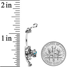 Blue Gem Prowling Tiger Double Mount Belly Ring