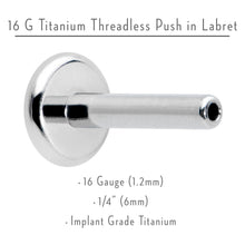 16G 1/4 G23 Titanium Threadless Post Only Labret Tragus