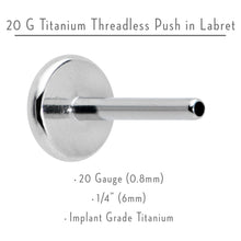 20G 1/4 G23 Titanium Threadless Post Only Labret Tragus Nose