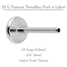 20G 5/16 G23 Titanium Threadless Post Only Labret Tragus Nose