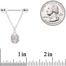 14G 9/16 Pink Rose Quartz Drop Tree Chain Dangle Nipple Ring Set