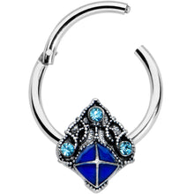 16G 3/8 Blue Gem Rococo Blue Hinged Segment Ring