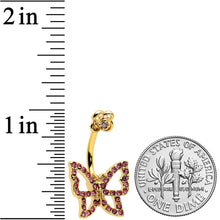 Pink Gem Gold Tone Simple Butterfly Flower Double Mount Belly Ring