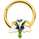 16G 3/8 Clear Gem Gold Tone Iris Flower Hinged Segment Ring