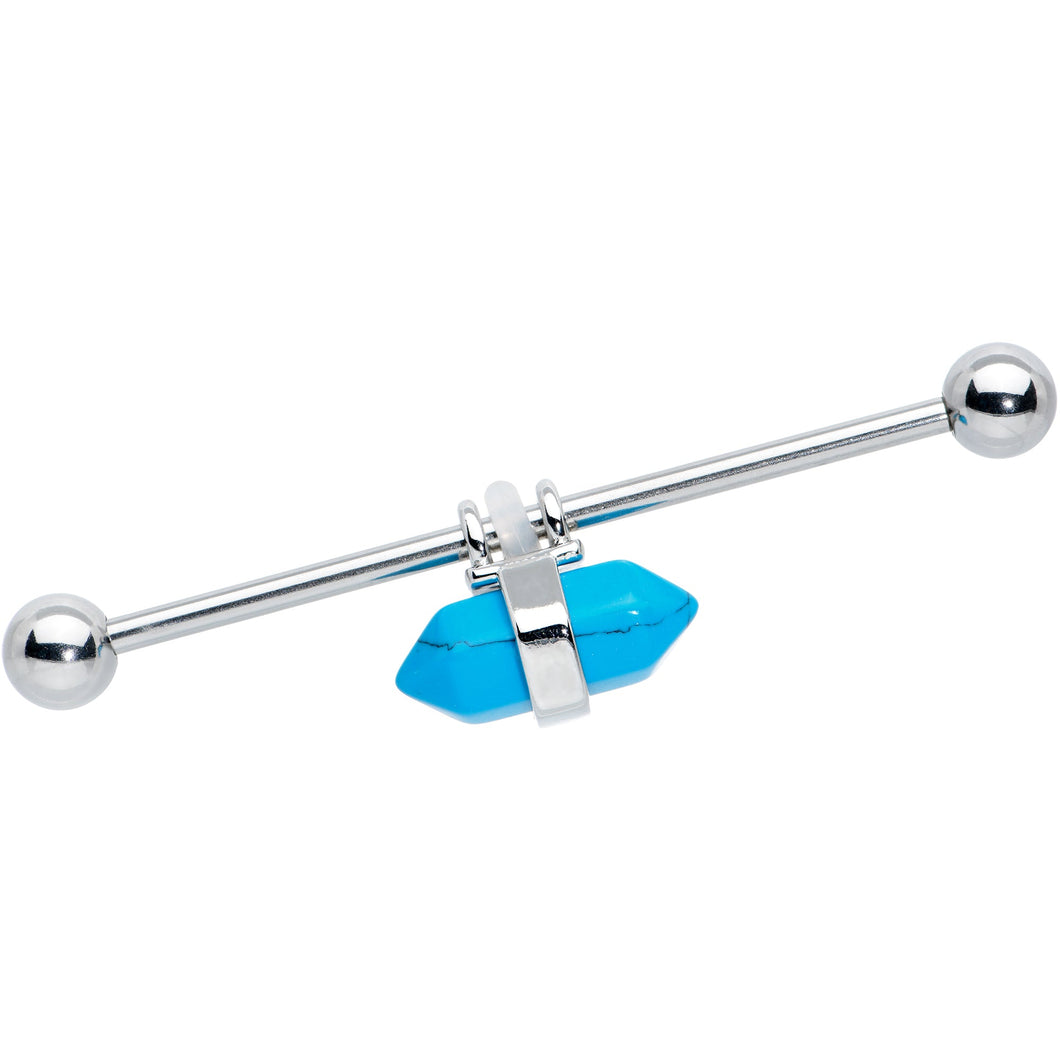 14G Blue Turquoise Gem Groovy Stone Hippie Industrial Barbell 38mm