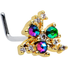 20G 7mm Purple Tourmaline Gold Tone Spray L Shape Nose Ring