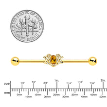 14G Yellow Gem Gold Tone Duet Scroll Industrial Barbell 38mm