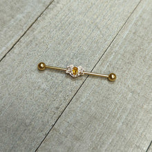14G Yellow Gem Gold Tone Duet Scroll Industrial Barbell 38mm