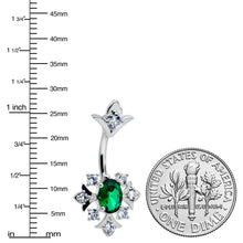 Green Clear Gem Ornate Art Deco Double Mount Belly Ring