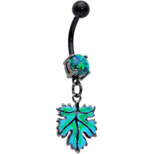 Green Synthetic Opal Black Fall Green Leaf Dangle Belly Ring