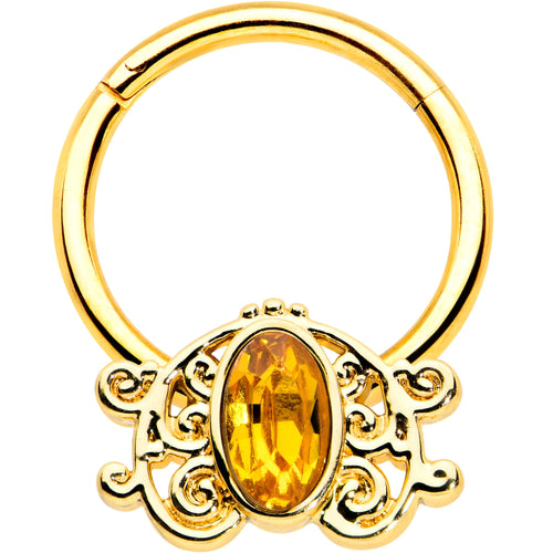 16G 3/8 Yellow Gem Gold Tone Duet Scroll Hinged Segment Ring