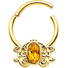 16G 3/8 Yellow Gem Gold Tone Duet Scroll Hinged Segment Ring