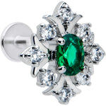 16G 1/4 Green Gem Ornate Art Deco Labret Monroe Tragus