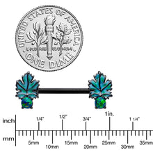 14G 1/2 Green Synthetic Opal Black Fall Leaf Nipple Ring Set