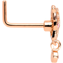 20G 1/4 Pink CZ Gem Rose Gold Hue Geo Butterfly L Shape Nose Ring