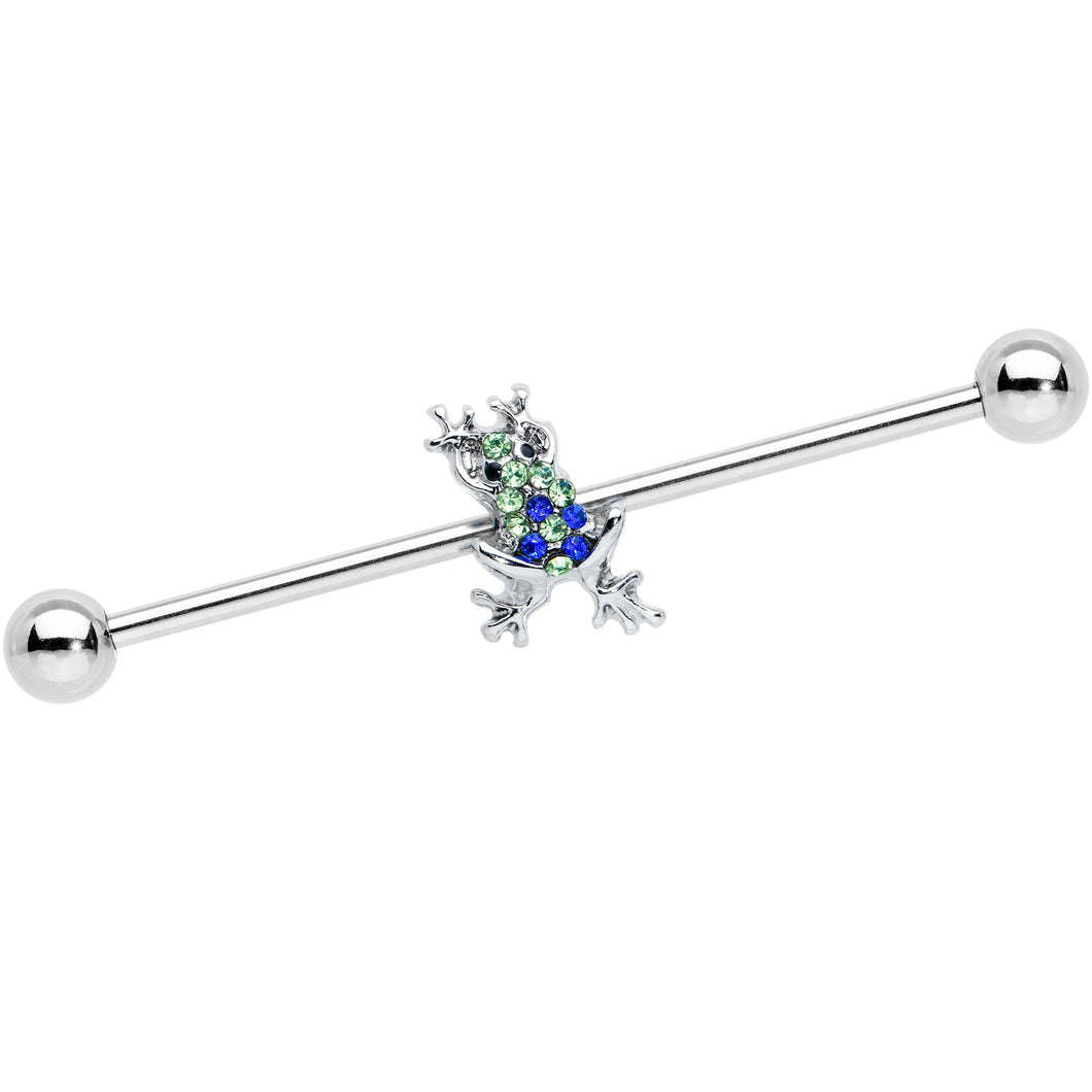 14G Blue Green Gem Fabulous Frog Industrial Barbell 38mm