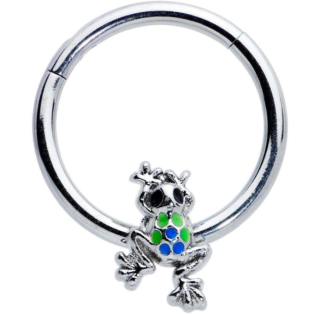 16G 3/8 Black Gem Polka Dot Frog Blue Green Hinged Segment Ring