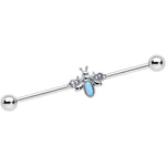 14G White Synthetic Opal Elegant Insect Industrial Barbell 38mm