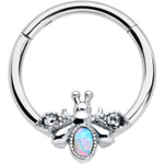 16G 3/8 White Synthetic Opal Insect Hinged Segment Ring