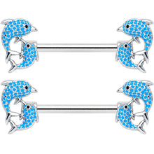 14G 9/16 Black Blue Gem Leaping Dolphin Barbell Nipple Ring Set