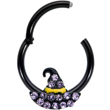 16G 3/8 Clear Gem Black Witch Hat Halloween Hinged Segment Ring