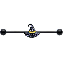 14G Clear Gem Black Witch Hat Halloween Industrial Barbell 38mm
