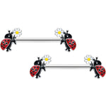 14G 1/2 Ladybug Daisy Flower Barbell Nipple Ring Set