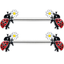 14G 1/2 Ladybug Daisy Flower Barbell Nipple Ring Set