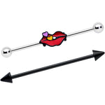14G Black Cone End Lips Heart Industrial Barbell 38mm Set of 2