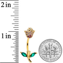 Clear Green Pink Gold Tone Rose Valentines Day Double Mount Belly Ring