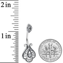 Clear Gem Art Deco Oval Scrollwork Double Mount Belly Ring