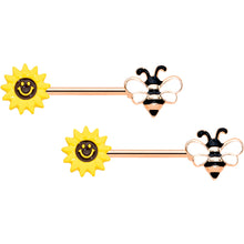 14G 9/16 Rose Gold Hue Bee Smiley Sunflower Nipple Ring Set