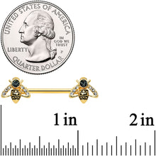 14G 9/16 Clear Black Gem Gold Tone Angular Bee Nipple Ring Set