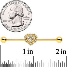 14G Aurora Gem Gold Tone Baroque Heart Industrial Barbell 38mm