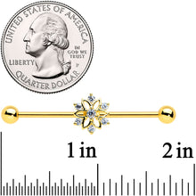 14G Clear Gold Tone Flower SnowflakeChristmas Industrial Barbell 38mm