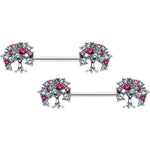 14G 9/16 Clear Pink Gem Luscious Fruit Tree Nipple Ring Set