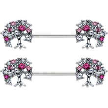 14G 9/16 Clear Pink Gem Luscious Fruit Tree Nipple Ring Set
