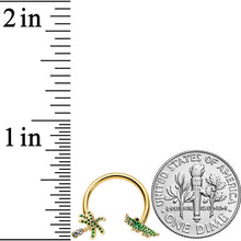 16G 3/8 Gold Tone Green Gator Palm Tree Horseshoe Curved Barbell