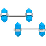 14G 5/8 Blue Turquoise Stone Hippie Barbell Nipple Ring Set