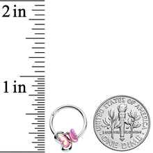16G 3/8 Heart Pink Butterfly Hinged Segment Ring