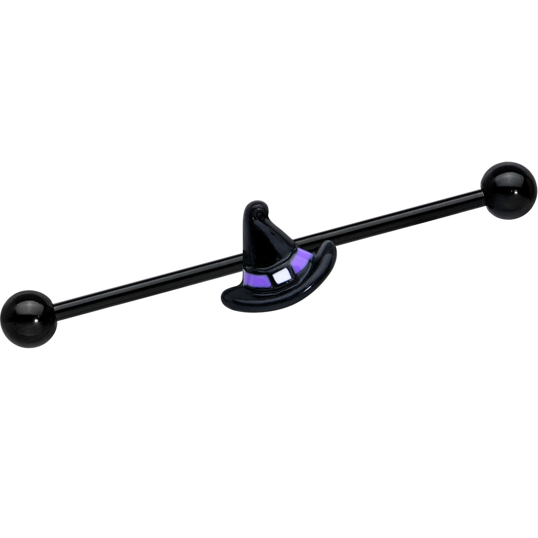 14G Black Purple Band Witch Hat Halloween Industrial Barbell 38mm