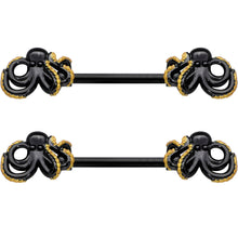 14G 9/16 Black Understated Octopus Barbell Nipple Ring Set